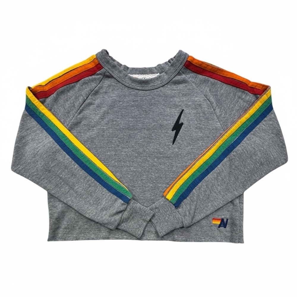 Aviator Nation Heather Grey Rainbow 5 Stripe Cropped - Picture 3 of 8